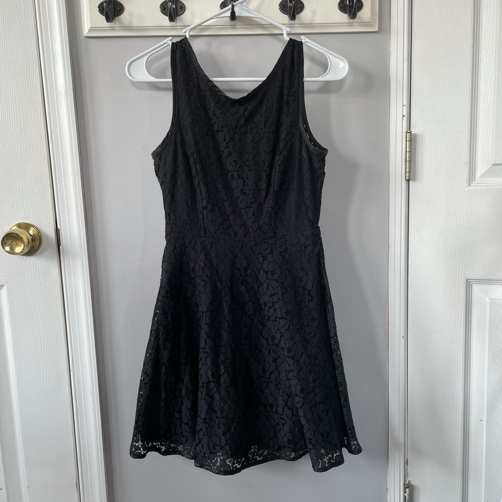 black lace dress with ribbon detail